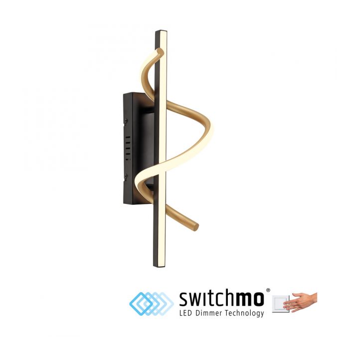 Paul Neuhaus LED Wandleuchte schwarz messing dimmbar in 3 Stufen geschwungen