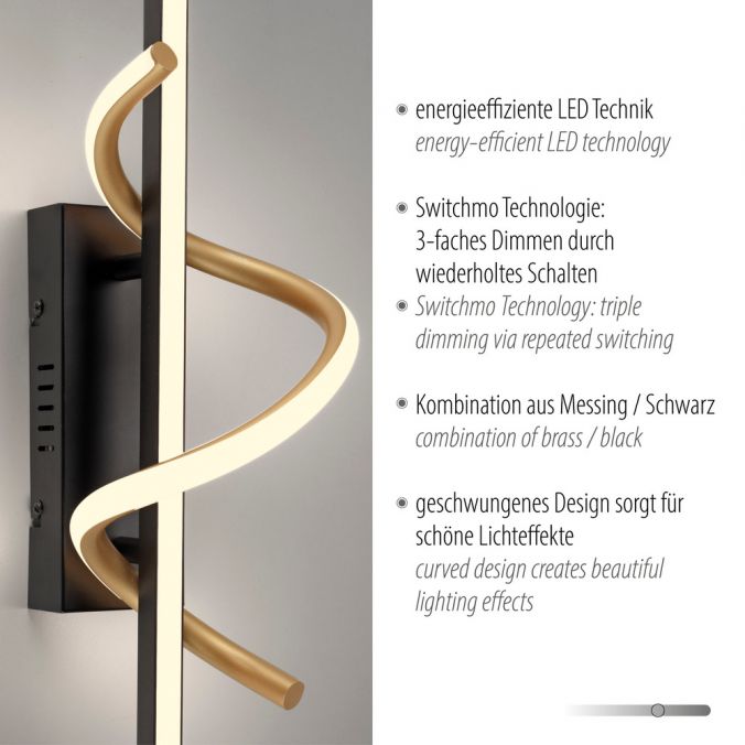 Paul Neuhaus LED Wandleuchte schwarz messing dimmbar in 3 Stufen geschwungen Bis zu 55% Rabatt