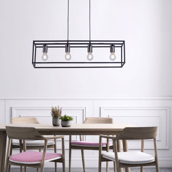 Paul Neuhaus Pendelleuchte, 4-flammig, schwarz, Retro-Design, E27 Fassung, modern 50% Rabatt mit kostenlosem Versand