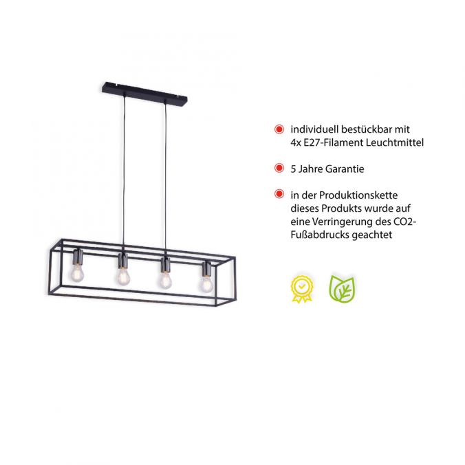 Paul Neuhaus Pendelleuchte, 4-flammig, schwarz, Retro-Design, E27 Fassung, modern 50% Rabatt mit kostenlosem Versand