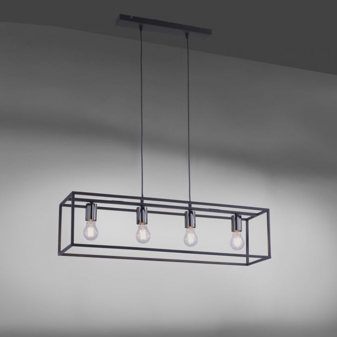 Paul Neuhaus Pendelleuchte, 4-flammig, schwarz, Retro-Design, E27 Fassung, modern 50% Rabatt mit kostenlosem Versand