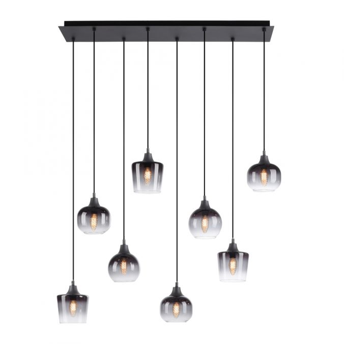 Paul Neuhaus LED Pendelleuchte schwarz 8 flammig Rauchglas modern Wohnlampe