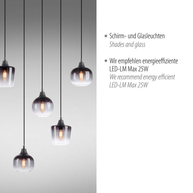 Paul Neuhaus LED Pendelleuchte schwarz 8 flammig Rauchglas modern Wohnlampe Fabrikladen