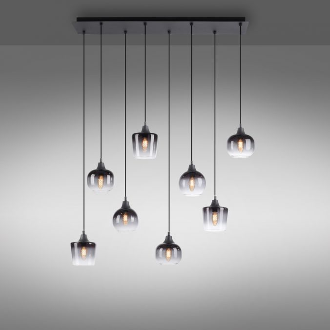 Paul Neuhaus LED Pendelleuchte schwarz 8 flammig Rauchglas modern Wohnlampe Fabrikladen
