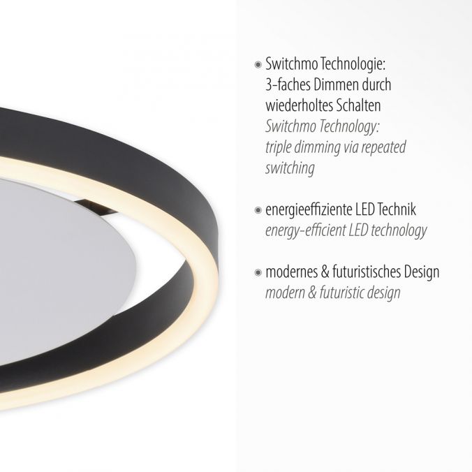 Paul Neuhaus LED Deckenleuchte anthrazit rund Ø40cm dimmbar Switchmo warmweiß Begrenzt auf 3 Tage