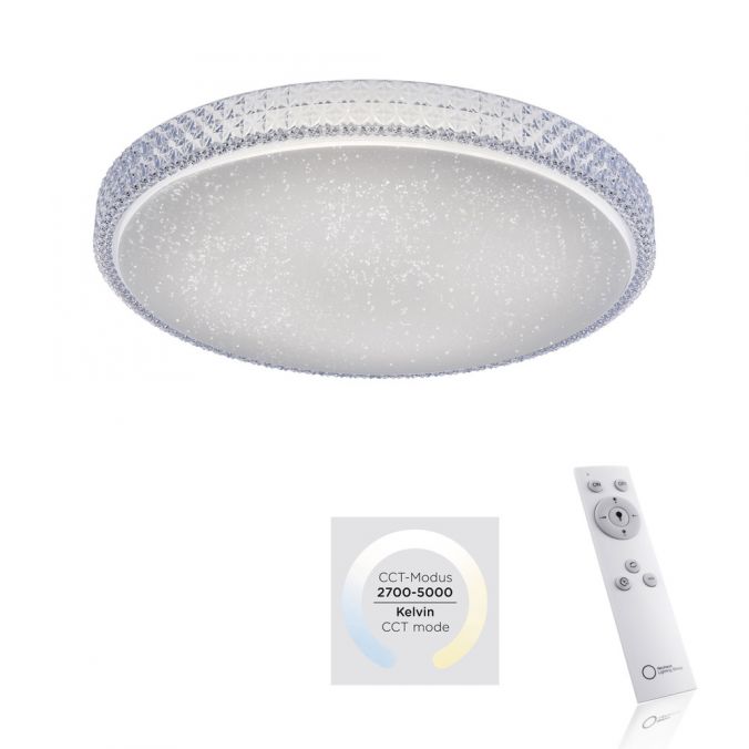 Paul Neuhaus LED-Deckenleuchte, rund, Sternenhimmeloptik, CCT, Ø 60cm, Kristallrand