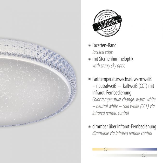 Paul Neuhaus LED-Deckenleuchte, rund, Sternenhimmeloptik, CCT, Ø 60cm, Kristallrand Speichern exportieren