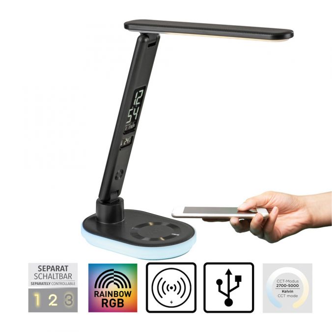 Paul Neuhaus LED Tischleuchte schwarz Touchdimmer Ladefunktion Handy USB kabellos