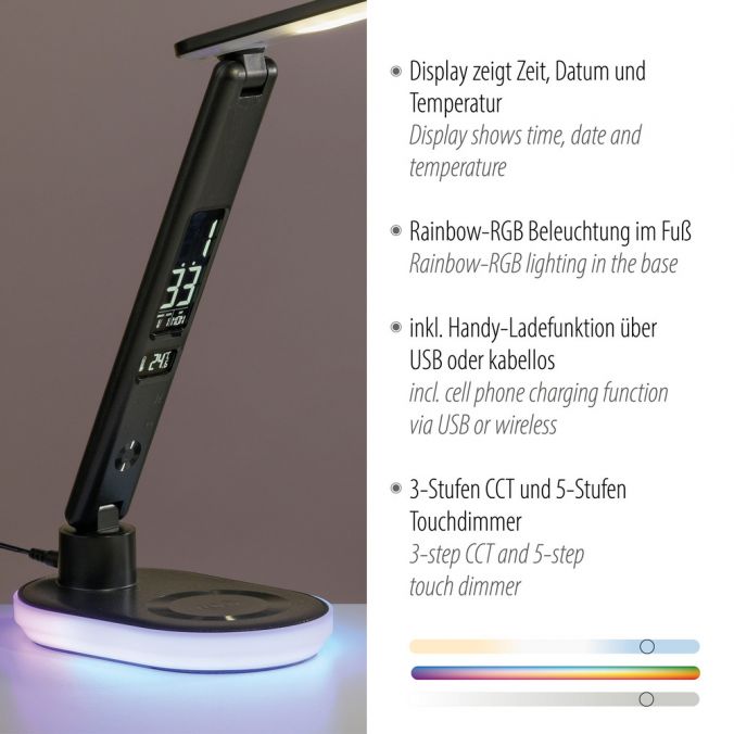 Paul Neuhaus LED Tischleuchte schwarz Touchdimmer Ladefunktion Handy USB kabellos Black Friday Preise