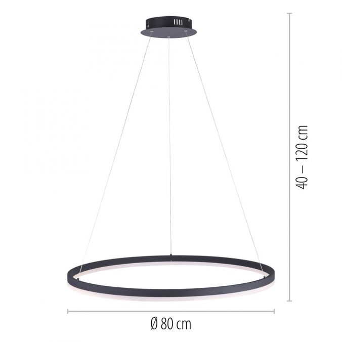 Paul Neuhaus LED Pendelleuchte, rund, anthrazit, Ø 80cm, dimmbar, modern, warmweiß zollfrei