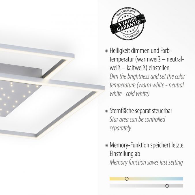 Paul Neuhaus LED-Deckenleuchte, stahlfarben, Fernbdienung, dimmbar, CCT 50% Rabatt für begrenzte Zeit