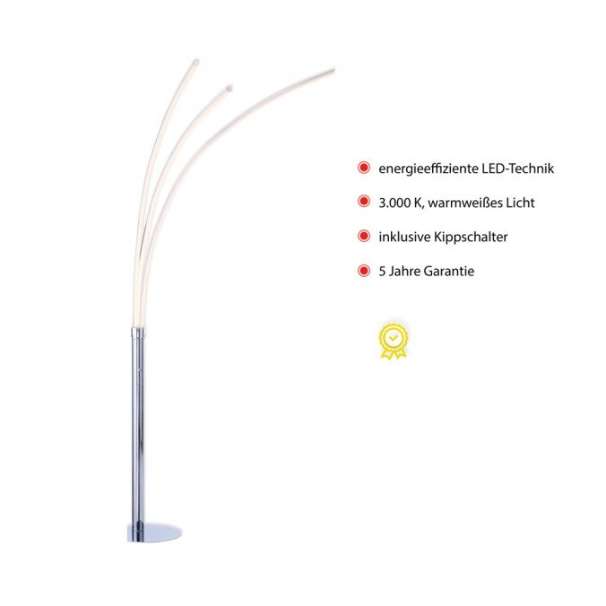 Paul Neuhaus LED-Stehleuchte, Chrom, 3 Leuchtarmen, warmweiß, Kippschalter Rabatte dieses Monats