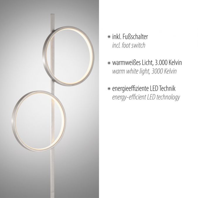 Paul Neuhaus LED Stehleuchte silber Leselampe mit Fußschalter Leuchtringe schlichtes Design 2025