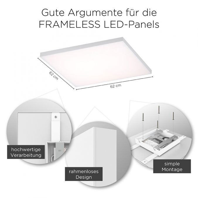 Paul Neuhaus LED-Panel, weiß, rahmenlos, 62x62cm, CCT, dimmbar, Fernbedienung, blendfrei im Angebot
