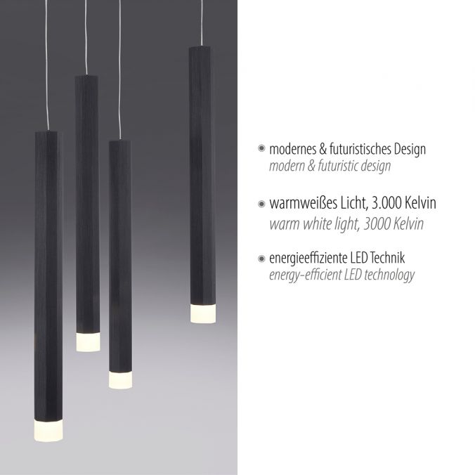 Paul Neuhaus LED-Pendelleuchte, Wohnzimmer, schwarz, Innenleuchte, 10-flammig Schlussverkauf