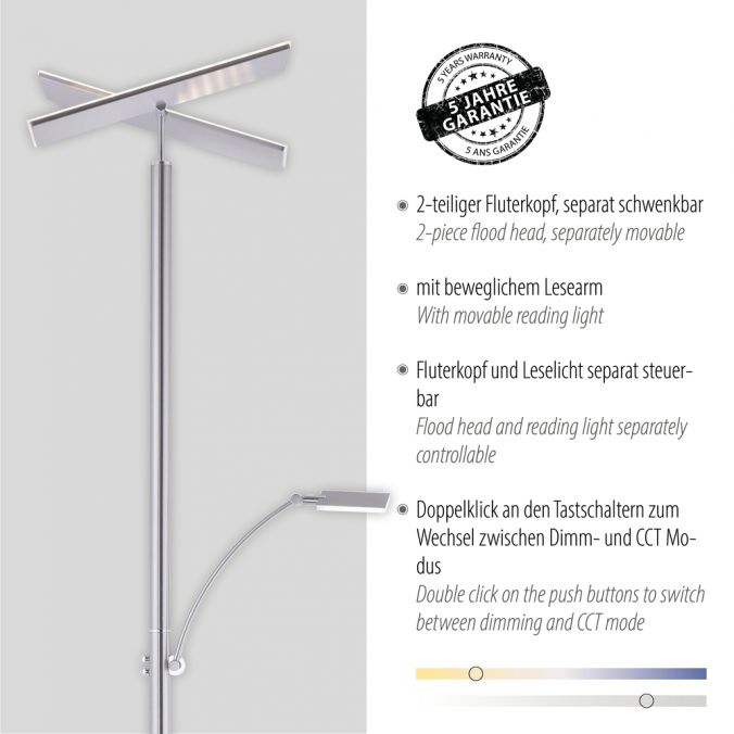 Paul Neuhaus LED-Stehleuchte, stahlfarben, Deckenfluter, Lichtfarbsteuerung inkl. Memoryfunktion, Tastdimmer Blitzverkäufe