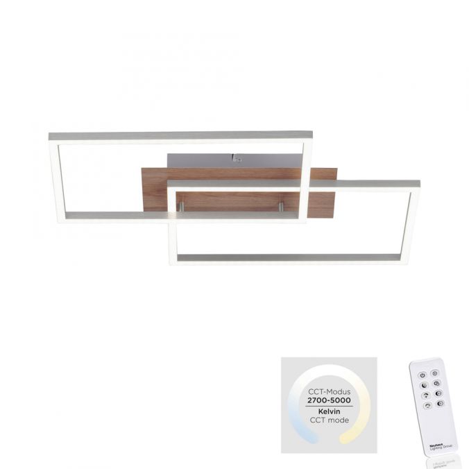 Paul Neuhaus LED-Deckenleuchte, 50,4x42cm, Fernbedienung, dimmbar, Holzdekor,