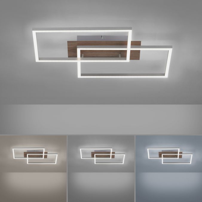 Paul Neuhaus LED-Deckenleuchte, 50,4x42cm, Fernbedienung, dimmbar, Holzdekor, Sonderangebot