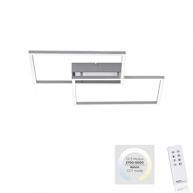 Paul Neuhaus LED Deckenleuchte, stahlfarben, 2-flammig, dimmbar, geometrisches Design