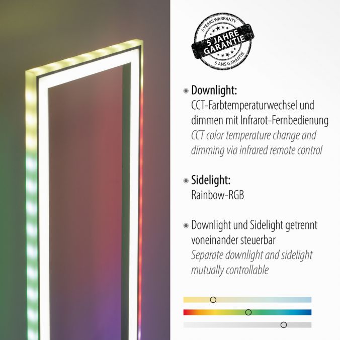 Paul Neuhaus LED Stehleuchte silber farbig Fußschalter dimmbar Sidelight RGB Rainbow Cyber Monday