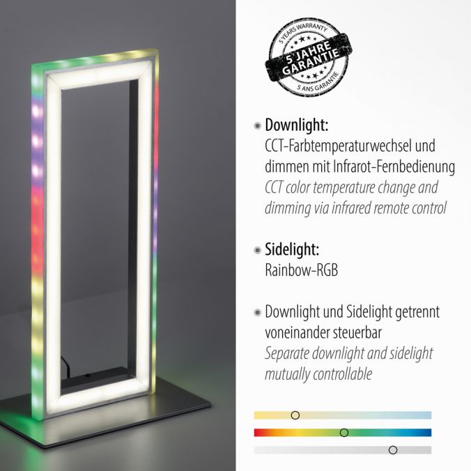 Paul Neuhaus LED Tischleuchte silberfarbig Schnurschalter Rainbow RGB Fernbedienung Weihnachtsangebot