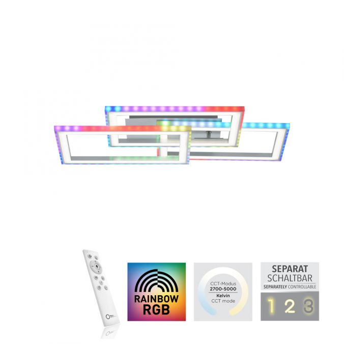 Paul Neuhaus LED Deckenleuchte drehbare Rahmen silberfarbig RGB Rainbow Farben dimmbar