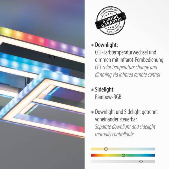 Paul Neuhaus LED Deckenleuchte drehbare Rahmen silberfarbig RGB Rainbow Farben dimmbar Muttertagsangebot