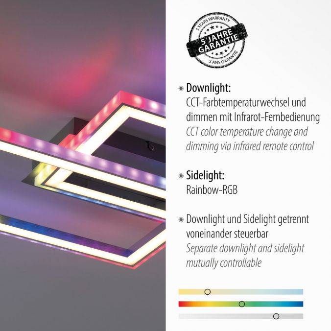 Paul Neuhaus LED Deckenleuchte 72x210cm silberfarbig RGB Rainbow Farben dimmbar CCT Vatertagsangebot