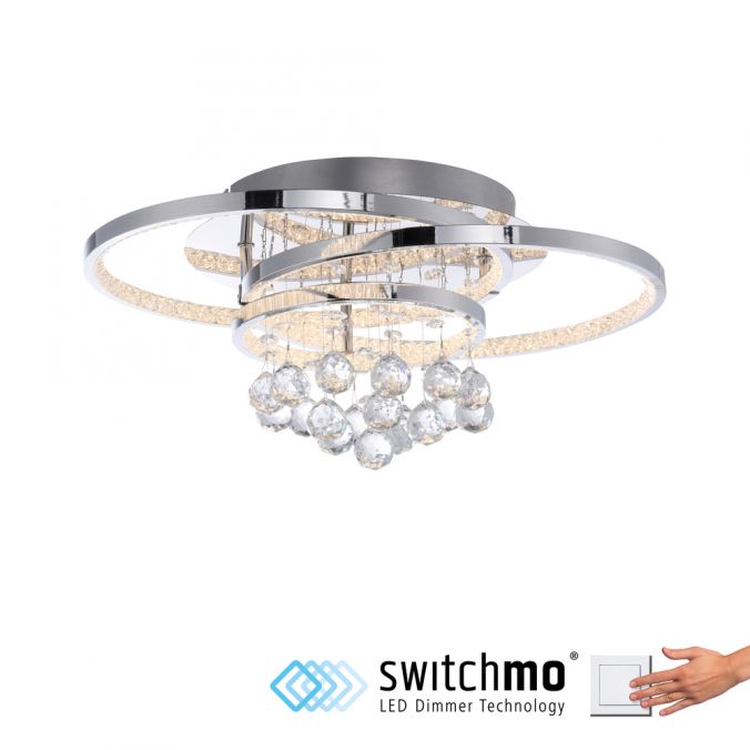 Paul Neuhaus LED Deckenleuchte Chrom Kristallanhänger dimmbar per Tronicdimmer