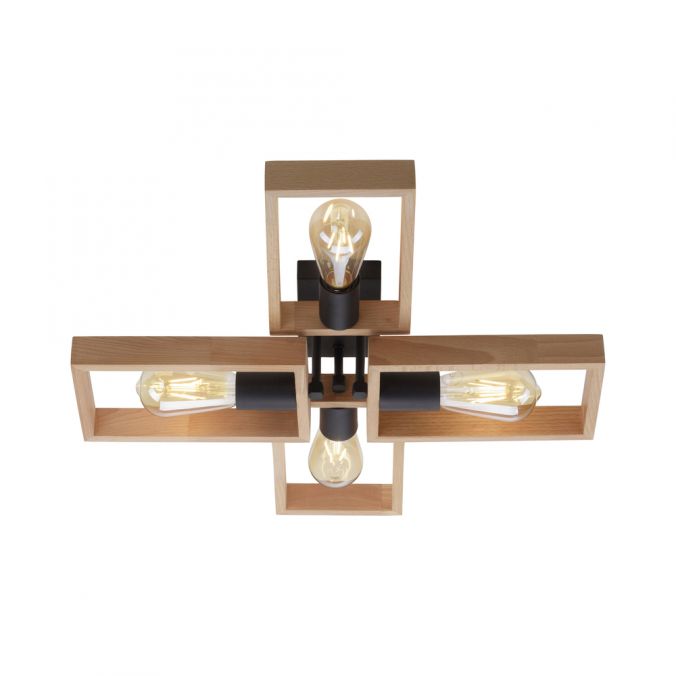 Paul Neuhaus LED Deckenleuchte, schwarz, Holzrahmen, Metall, 4 flammige Deckenlampe