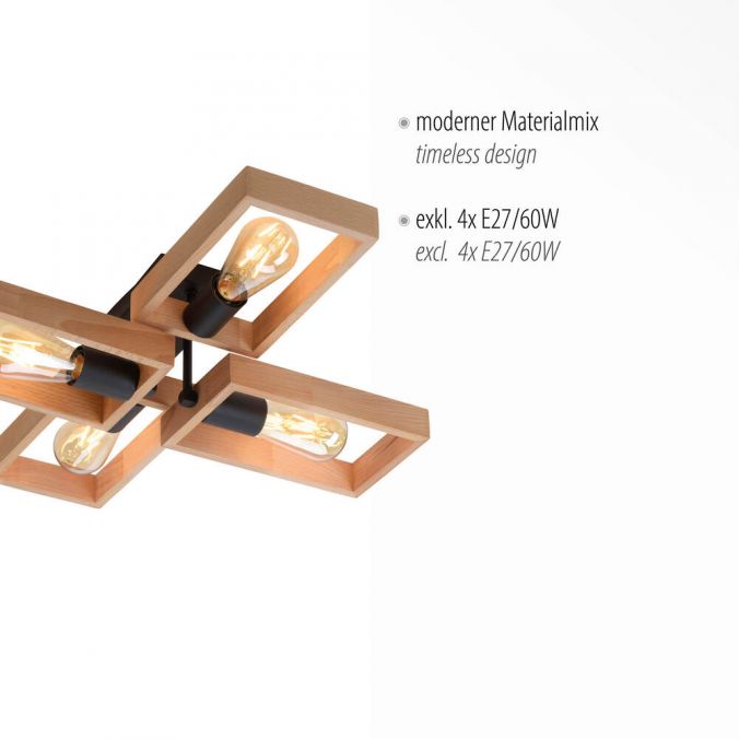 Paul Neuhaus LED Deckenleuchte, schwarz, Holzrahmen, Metall, 4 flammige Deckenlampe Jubiläumsangebot