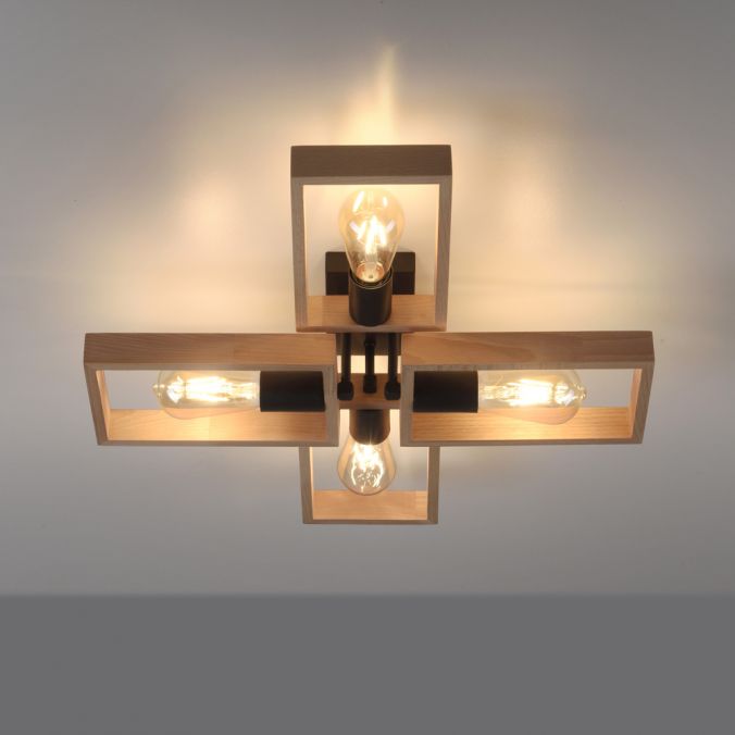 Paul Neuhaus LED Deckenleuchte, schwarz, Holzrahmen, Metall, 4 flammige Deckenlampe Jubiläumsangebot