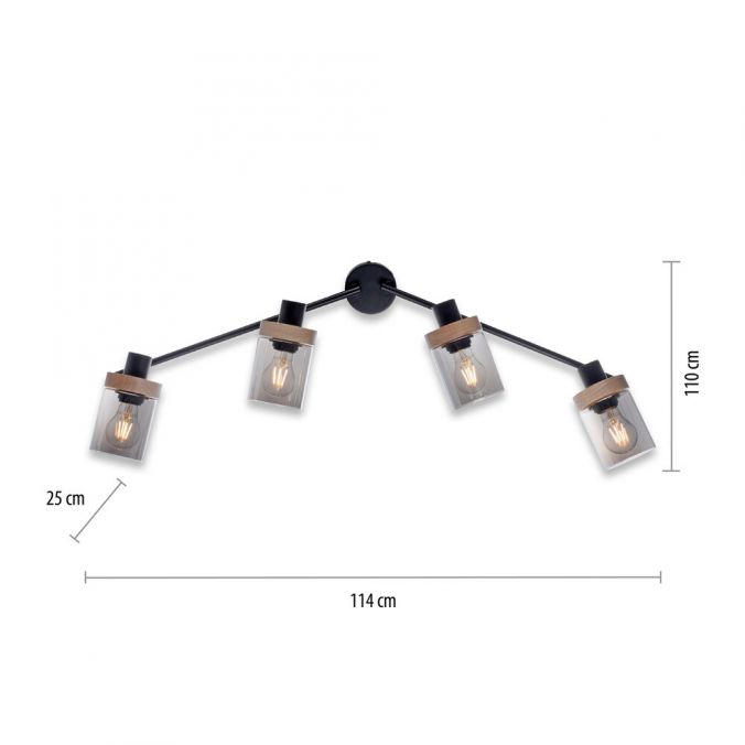 Paul Neuhaus Deckenleuchte, Strahler, Rauchglas, Holz, Robberwood, E27, 4-flammig Lagerräumung