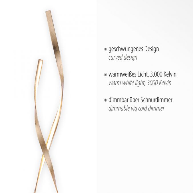 Paul Neuhaus LED Stehleuchte goldfarbig geschwungene Leuchtarme warmweiß Schnurdimmer Top Angebot