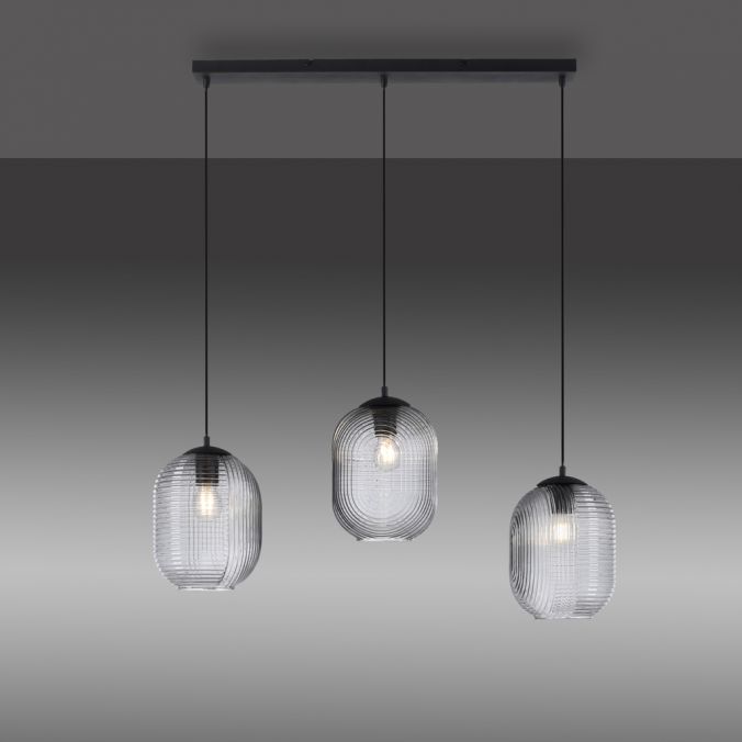 Paul Neuhaus LED Pendelleuchte Rauchglas getönt 3 flammig retro Design oval Esszimmer Online Outlet