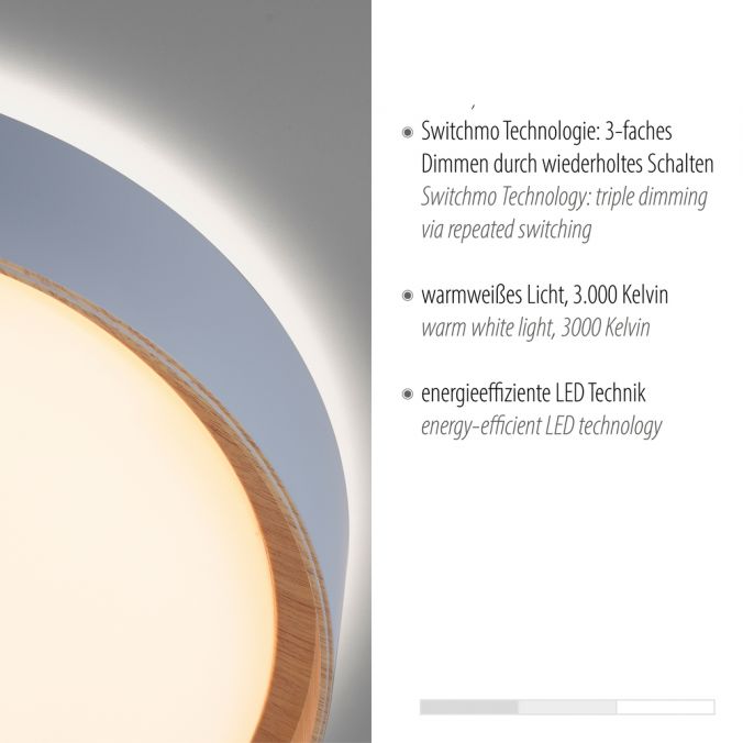 Paul Neuhaus LED Deckenleuchte Holzoptik grau rund dimmbar Wandschalter energiesparend Exklusive Angebote