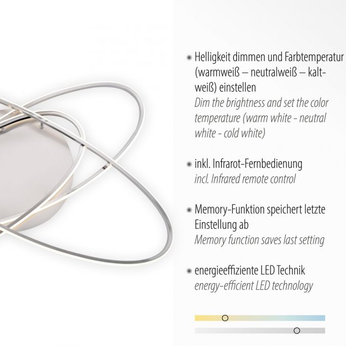 Paul Neuhaus LED Deckenleuchte, stahlfarben, modern, zwei Leuchtkreise, CCT, Küche Große Rabatte