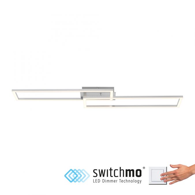 Paul Neuhaus LED Deckenleuchte längliche Rahmen silberfarbig flach 3 Stufen Dimmung