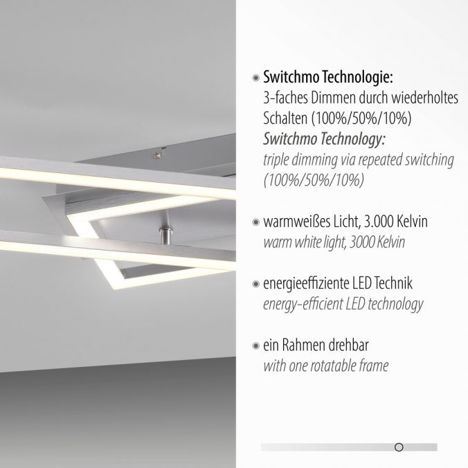 Paul Neuhaus LED Deckenleuchte längliche Rahmen silberfarbig flach 3 Stufen Dimmung Sonderangebote