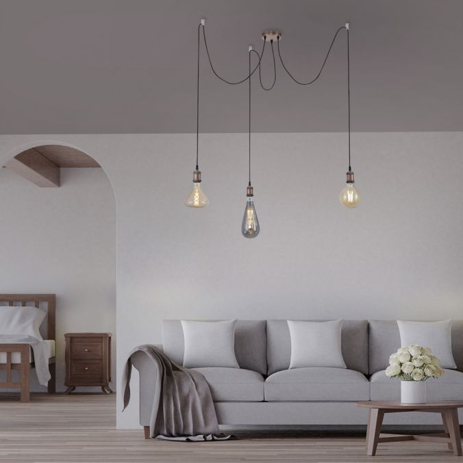 Paul Neuhaus Pendellampe, kupfer, 3-flammig, ohne Leuchtmittel, rustikal, Retro-Stil Wochenangebot