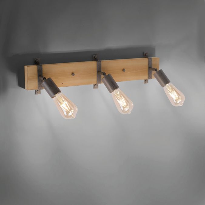 Paul Neuhaus Deckenleuchte, Metall, Holz, bewegliche Spots, rustikales Design, modern Zeitbegrenzte Promotion