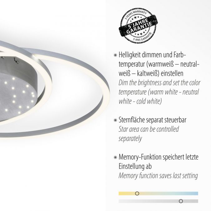 Paul Neuhaus LED-Deckenleuchte, stahlfarben, Fernbdienung, dimmbar, CCT Super Rabatt