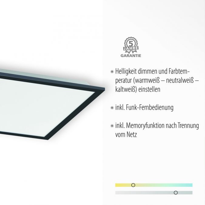 Paul Neuhaus LED Panel, Rahmen schwarz, dimmbar, CCT Lichtfarbsteuerung, quadratisch zollfrei