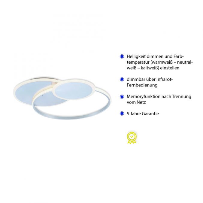 Paul Neuhaus LED Deckenleuchte, stahlfarben, rund, Lichtfarbensteuerung, Dimmfunktion Fabrikpreis