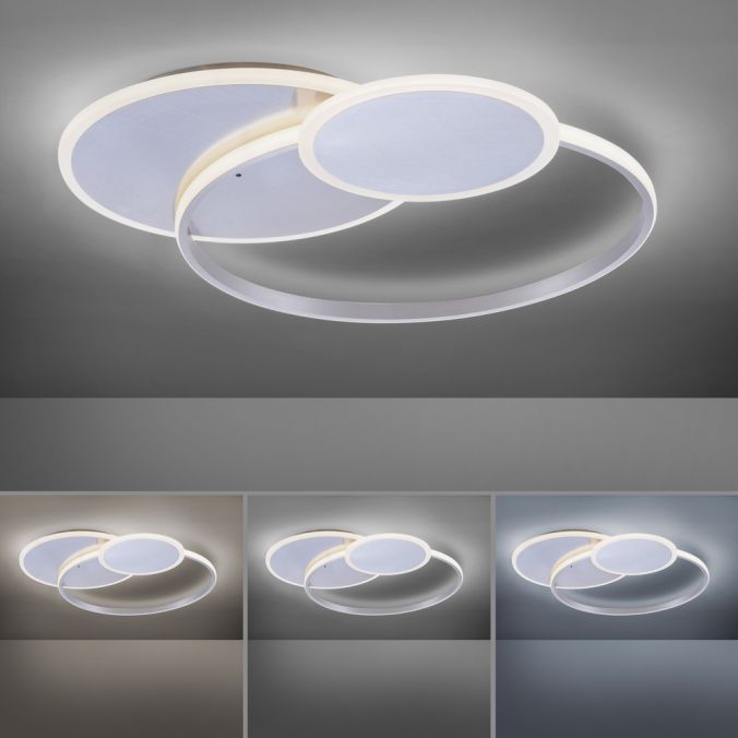 Paul Neuhaus LED Deckenleuchte, stahlfarben, rund, Lichtfarbensteuerung, Dimmfunktion Fabrikpreis