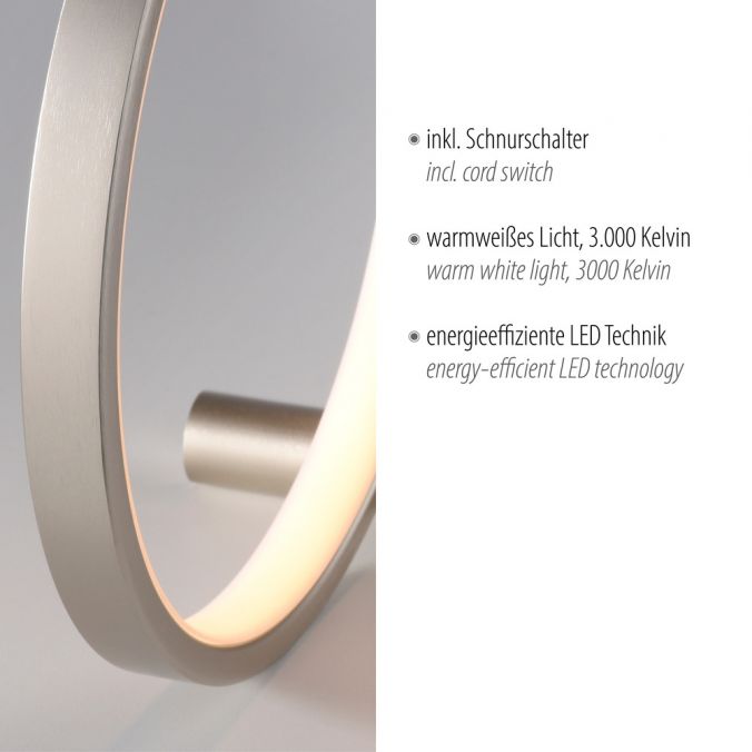 Paul Neuhaus LED Tischleuchte silber ring minimalistisch Schnurschalter Beistellampe Flash Sale