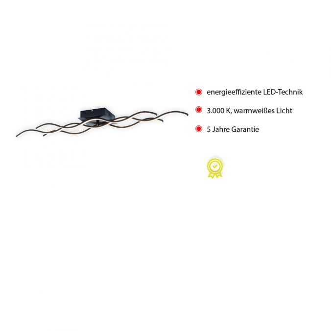 Paul Neuhaus LED-Deckenleuchte, schwarz, 3 Leuchtarme, Wellenform, warmweiße Lichtfarbe Begrenztes Angebot