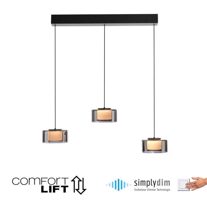 Paul Neuhaus Pendelleuchte LED RIKA 3 flammig schwarz Comfort Lift Simply Dim Cyber Monday