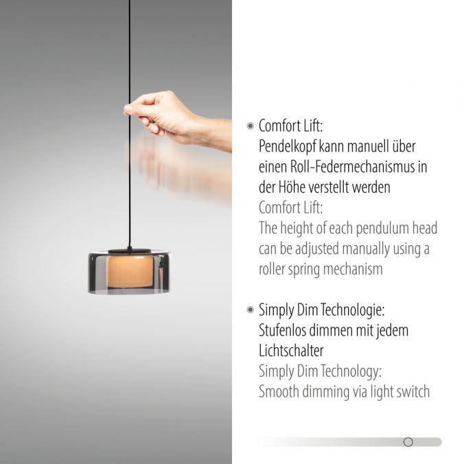 Paul Neuhaus Pendelleuchte LED RIKA 3 flammig schwarz Comfort Lift Simply Dim Cyber Monday