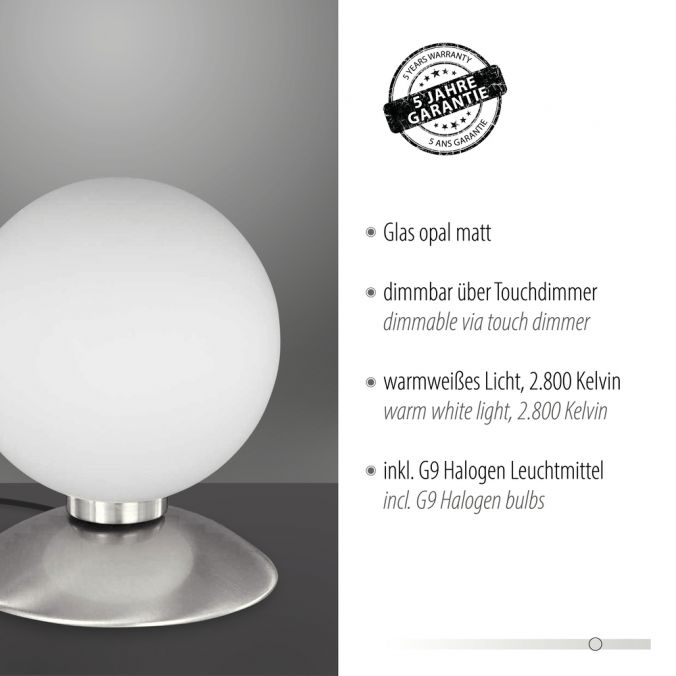 Paul Neuhaus Tischleuchte, Kugellampe, Nickel, warmweiß, Touchdimmer, blendfrei Bestseller
